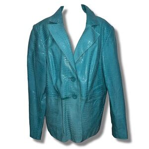 Vtg Turquoise Leather Blazer